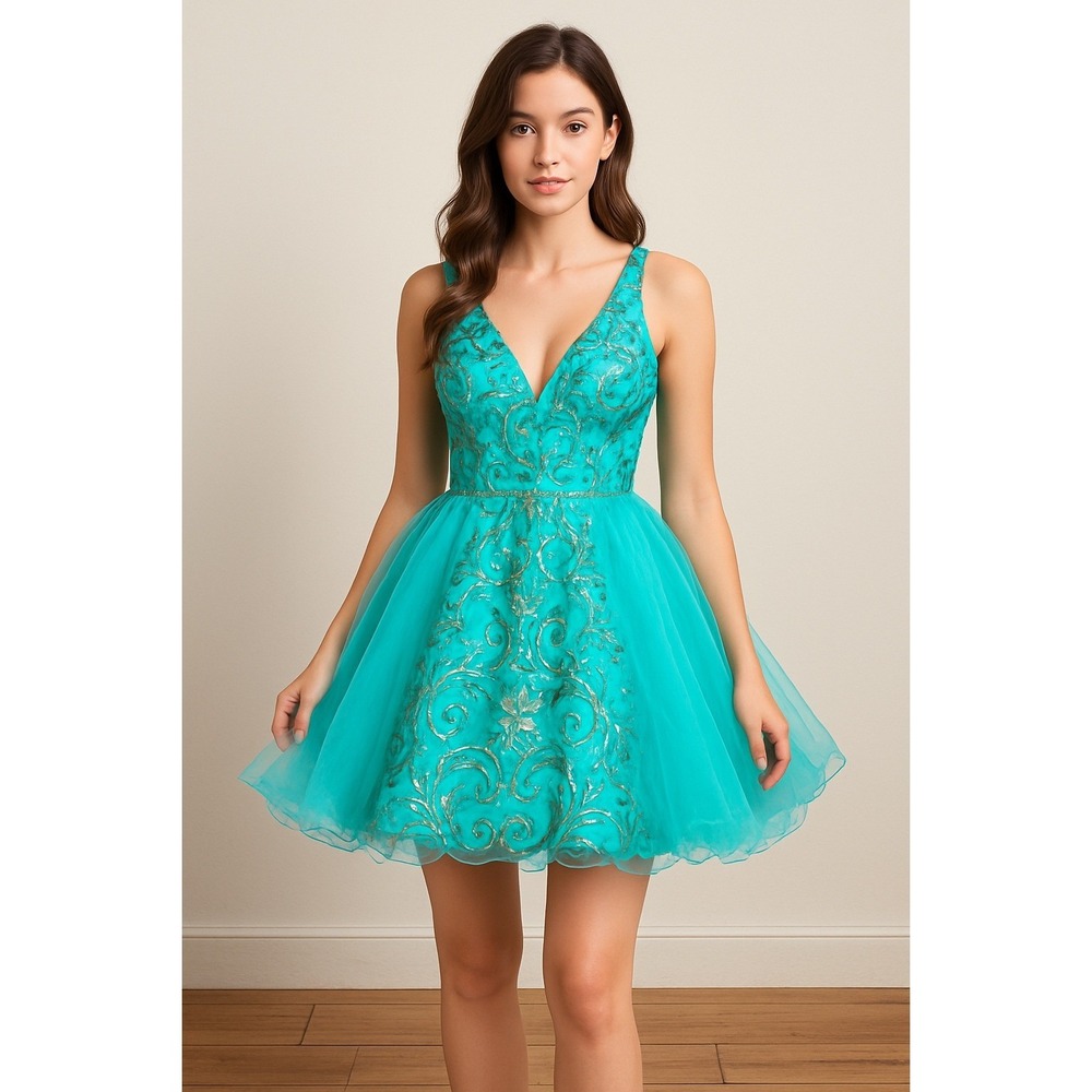 Ava Presley Mint Green Sequin Embellished Tulle‎ Party Dress - Size 4 (742)